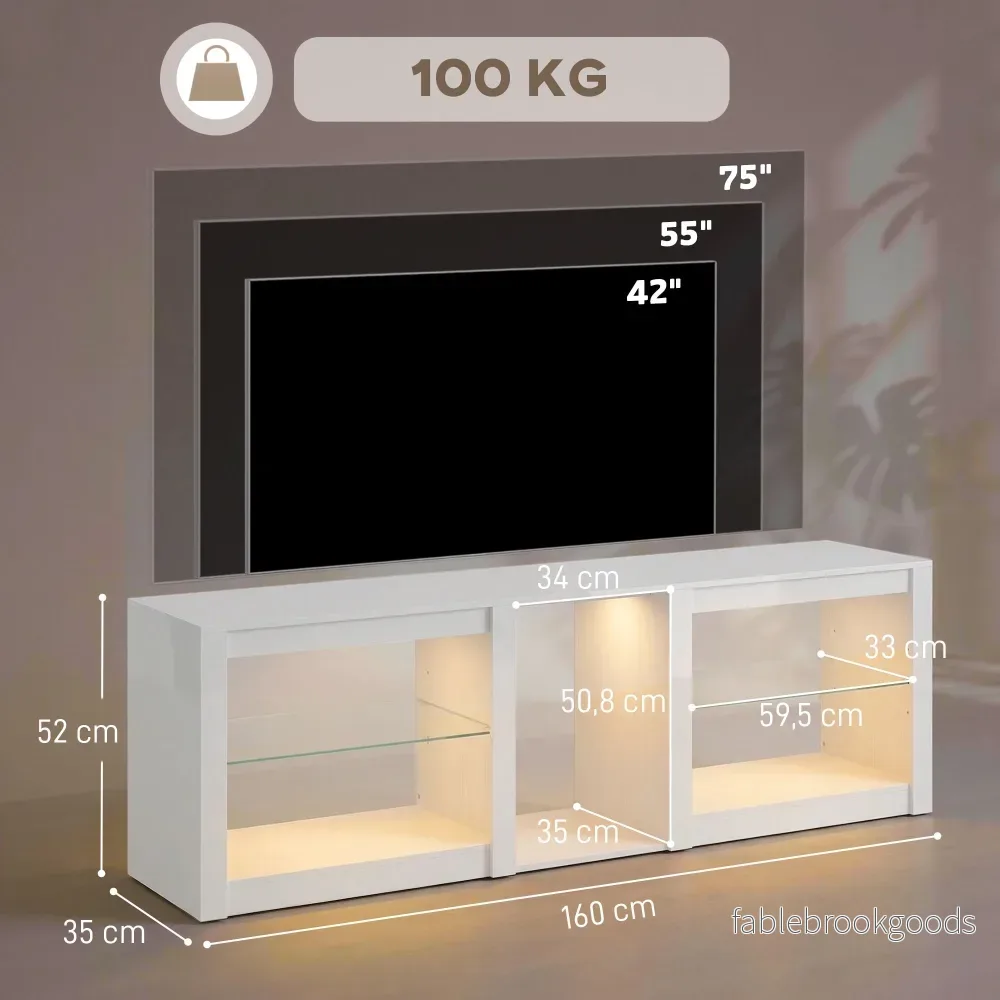 TV-bänk med RGB LED-lampor, högblank vit, 160 cm - Bild 3