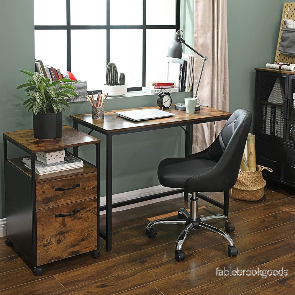 Skrivbord – Vintage finish – Stålram – Brun/svart - Bild 3
