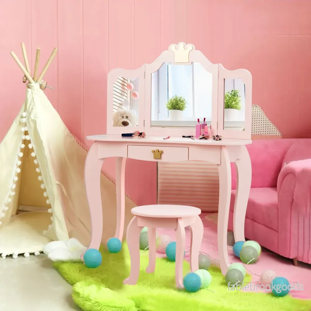 i – Sminkbord för barn med pall och avtagbar spegel flickor – 2 1 80 x 42 x 105 cm – Rosa - Bild 3