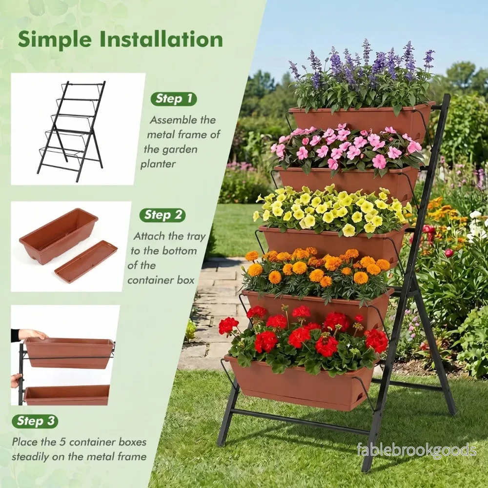 stegs – vertikalt högbed odlingsbed med uttagbara blomlådor – 5 5 – Röd - Bild 3