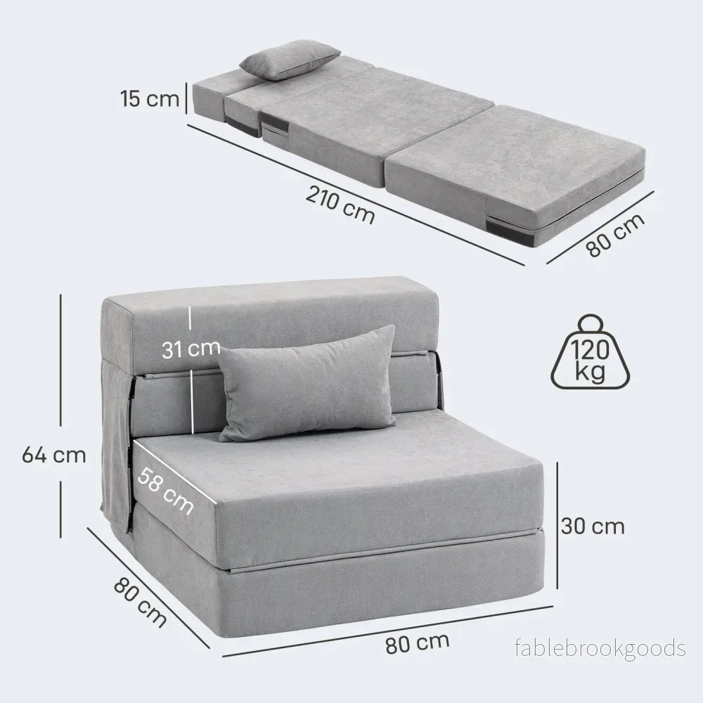 Bäddbar bäddsoffa – skum, ljusgrå, med kudde - Bild 3