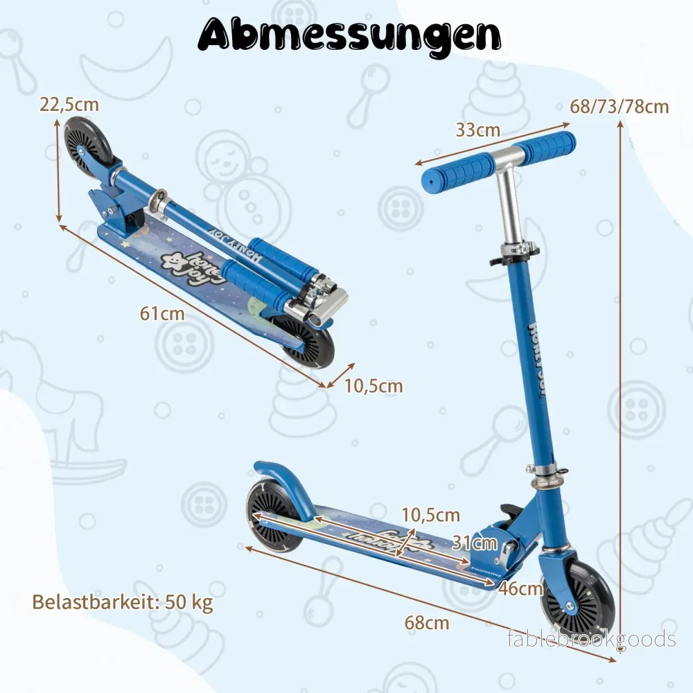 Hopfällbar – barnrullskridsko med LED hjul, styre, ställ och bärrem, scooter – Blå - Bild 2