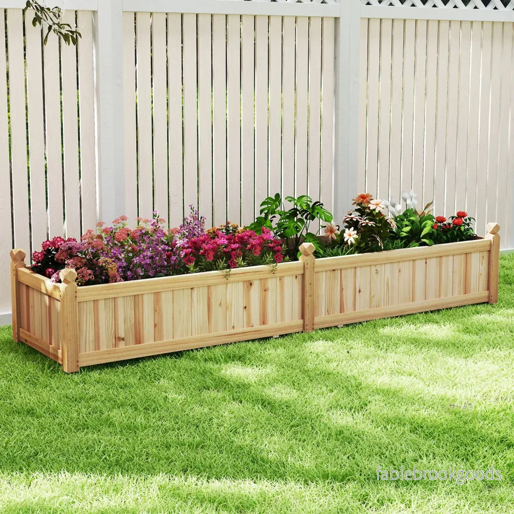 Blomlåda – Högbädd Trä Planteringslåda med Avskiljare Dräneringshål och Vävnadsfolie Trädgårdsbädd Planteringsbädd – 227 x 59,5 x 40 cm – Natur - Bild 3