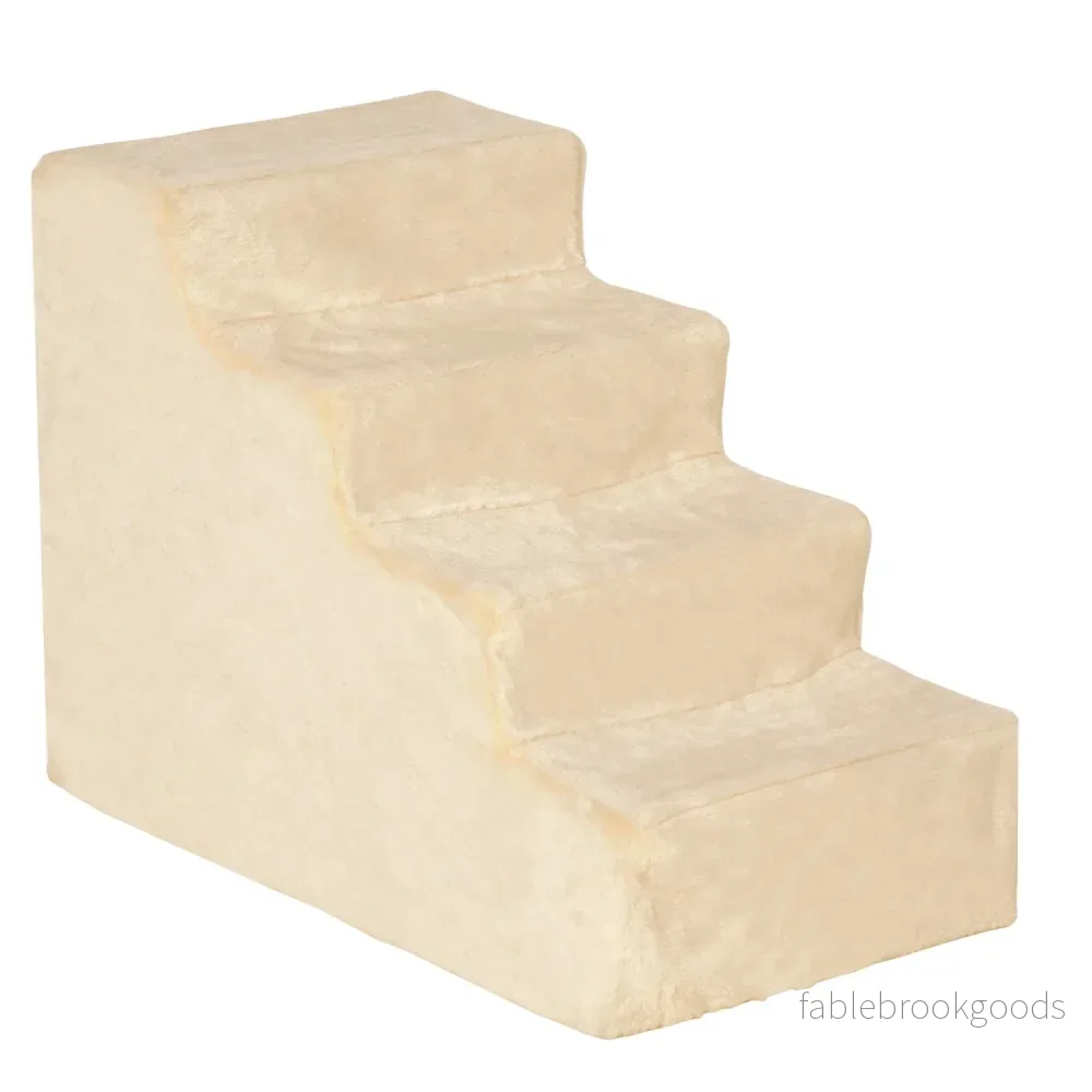 Husdjurstrappa, 4-stegs ramp med avtagbar kåpa, beige