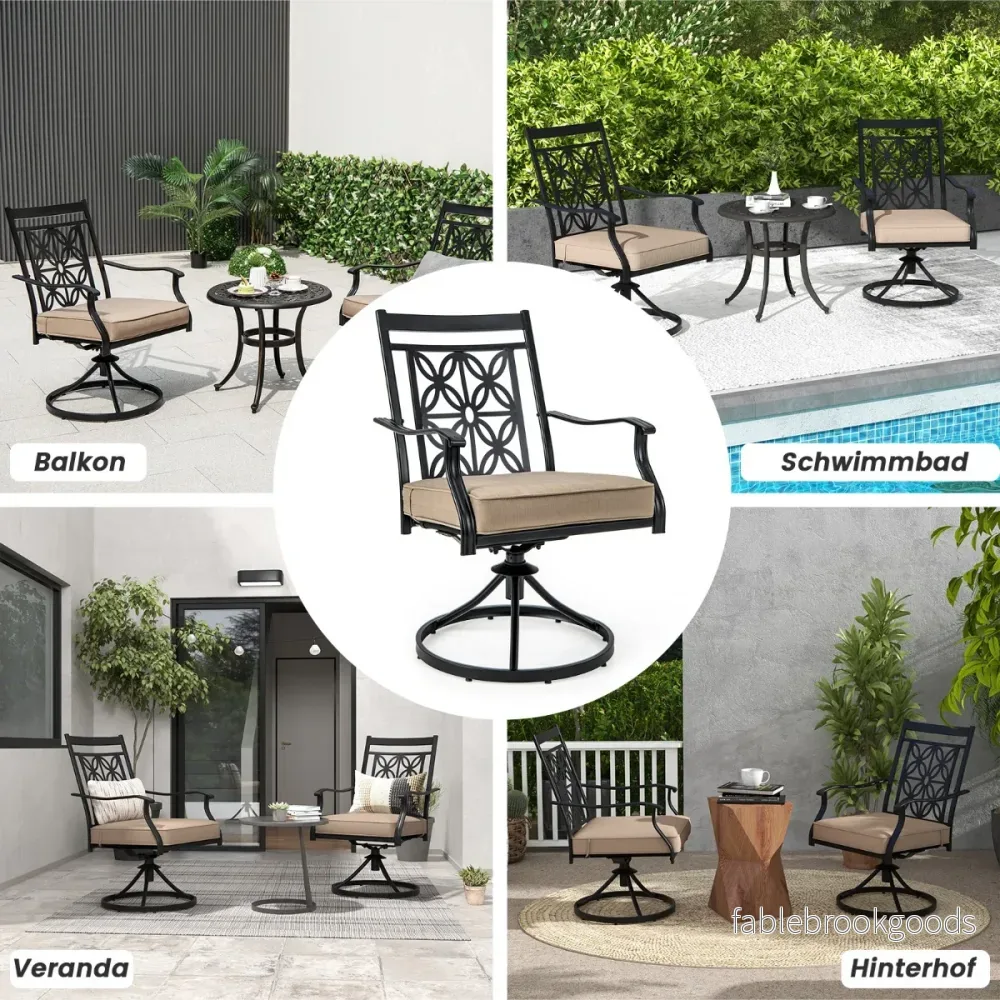 Set – med snurrstolar mjuk klädsel och blommigt ryggstöd för allväder uteplatsstolar – 2 – Svart - Bild 3