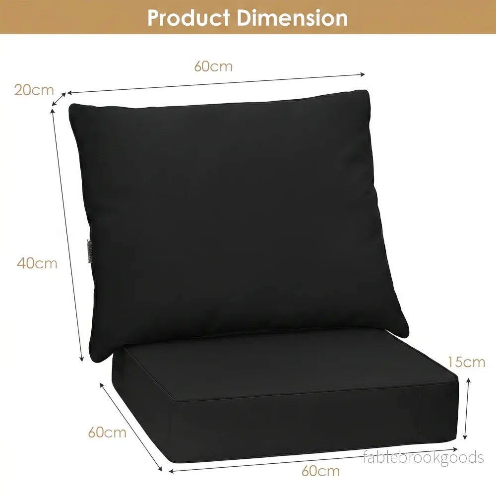 Trädgårdsmöbeldynor: – Sittdyna + Ryggdyna Svarta trädgårdsstolsdynor – 60 x 60 x 15 cm 60 x 40 x 20 cm – Svart - Bild 2