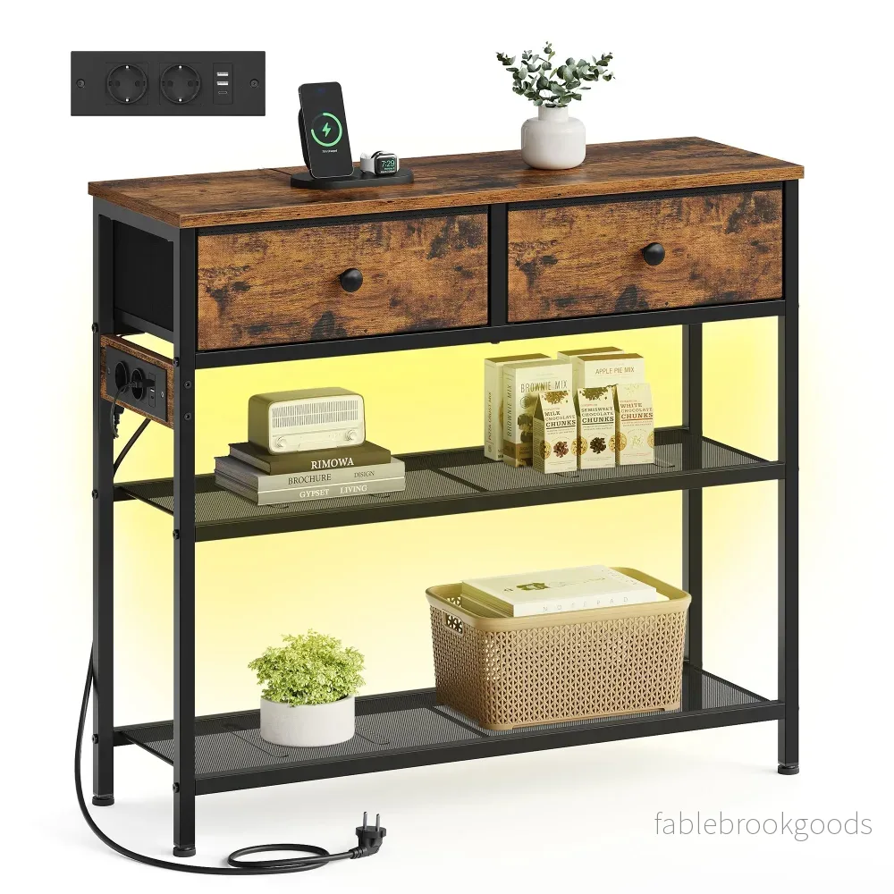 Consoletafel – 3 Laden – 2 Draadplanken – Vintage Bruin Consoletafel – 3 Laden – 2 Draadplanken – Vintage Bruin