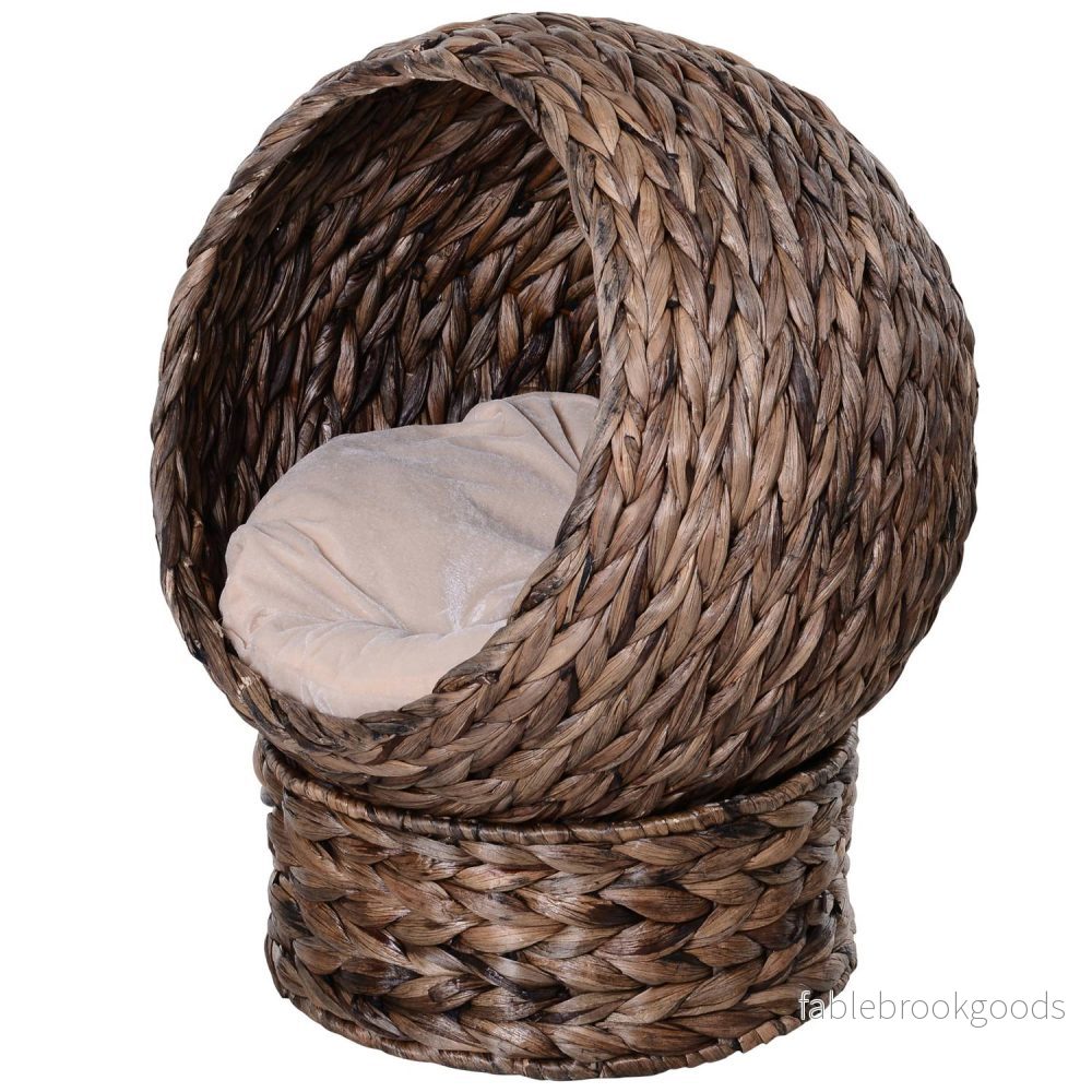 Rattan Cat Basket – Mysig vattenhyacintgrotta, mörkbrun