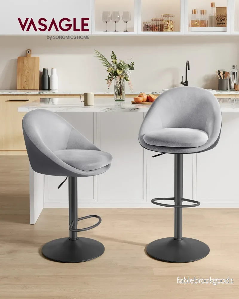 Barstol Set om 2 – Höjdjusterbar – Sammet – Dove Grey Ink Black - Bild 2