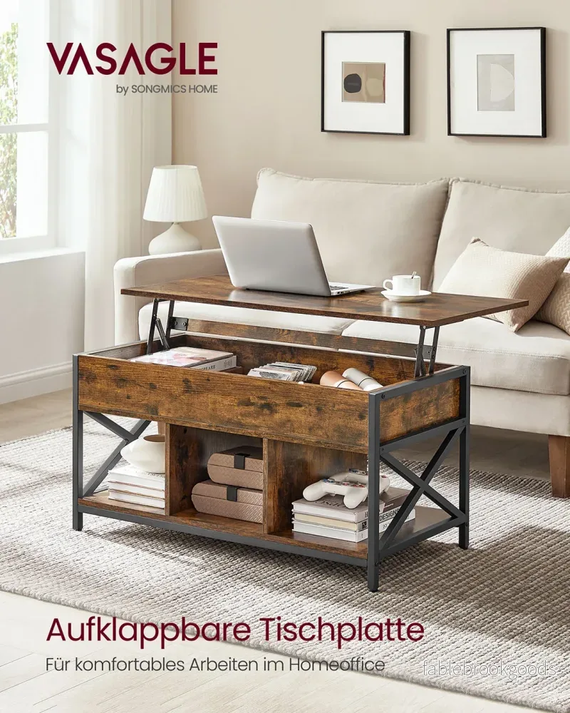 Justerbart soffbord med öppna fack vintage brun-svart - Bild 2