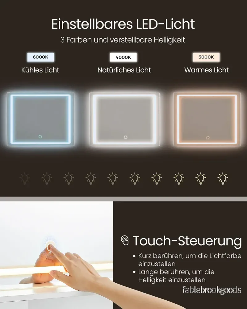 Sminkbord med LED-belysning – 110 cm brett – molnvit - Bild 3