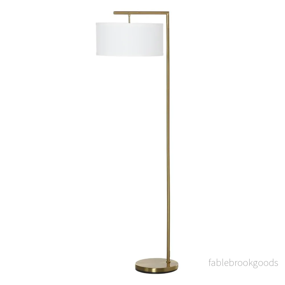 Guld & vit golvlampa, E27 Sockel – stål & linne, 153cm