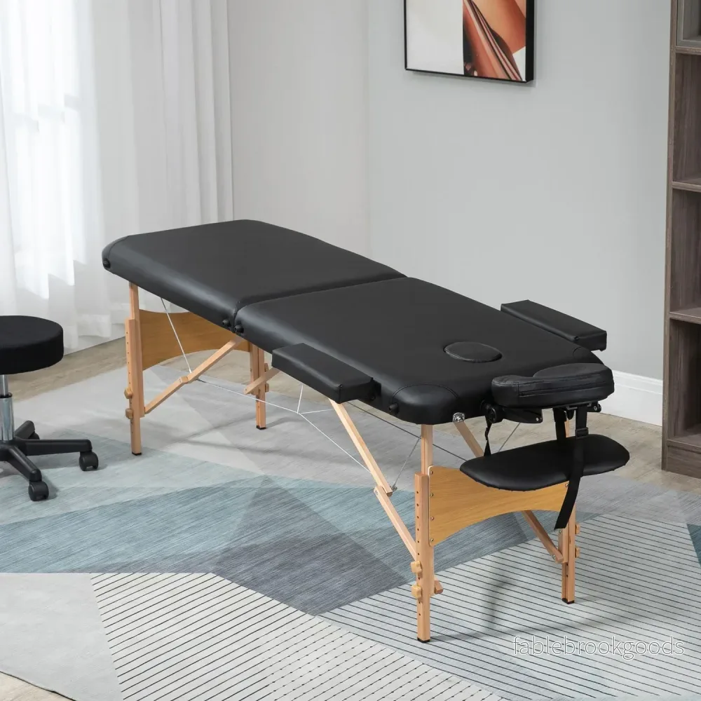 Bärbart hopfällbart massagebord, justerbar höjd, svart - Bild 2