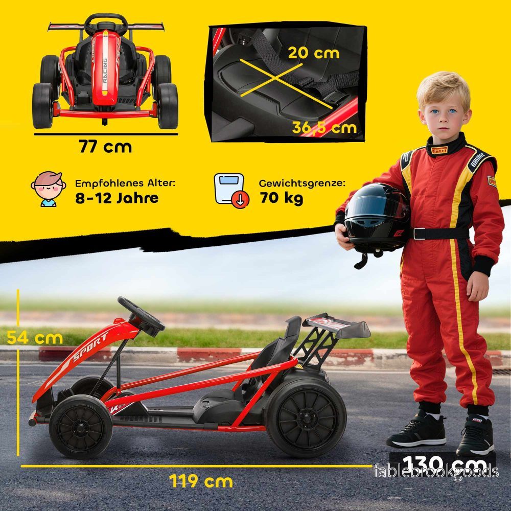24V elektrisk gokart för drifting, åldrar 8-12, röd - Bild 3