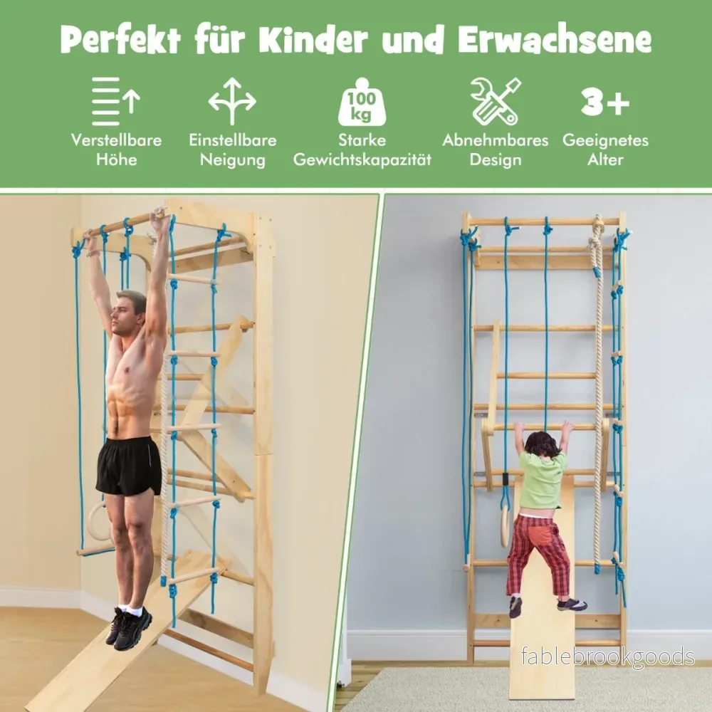 Väggstänger, – gymnastikvägg, klättervägg inklusive monteringsmaterial, – 100 kg 80 x 58,5 x 220 cm – Trä - Bild 2