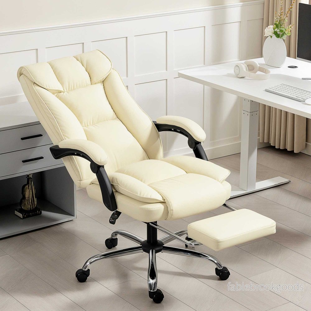 Ergonomisk kontorsstol med fotstöd, konstläder, beige/svart - Bild 2