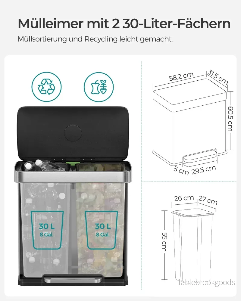Kökssoptunna – med soft close och 2 fack – silver - Bild 2