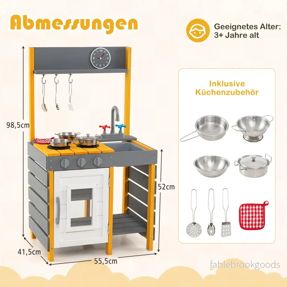 Matskök – Barn Utomhus Lekkök med Spis och Avtagbar Diskho Kran – Grå - Bild 2