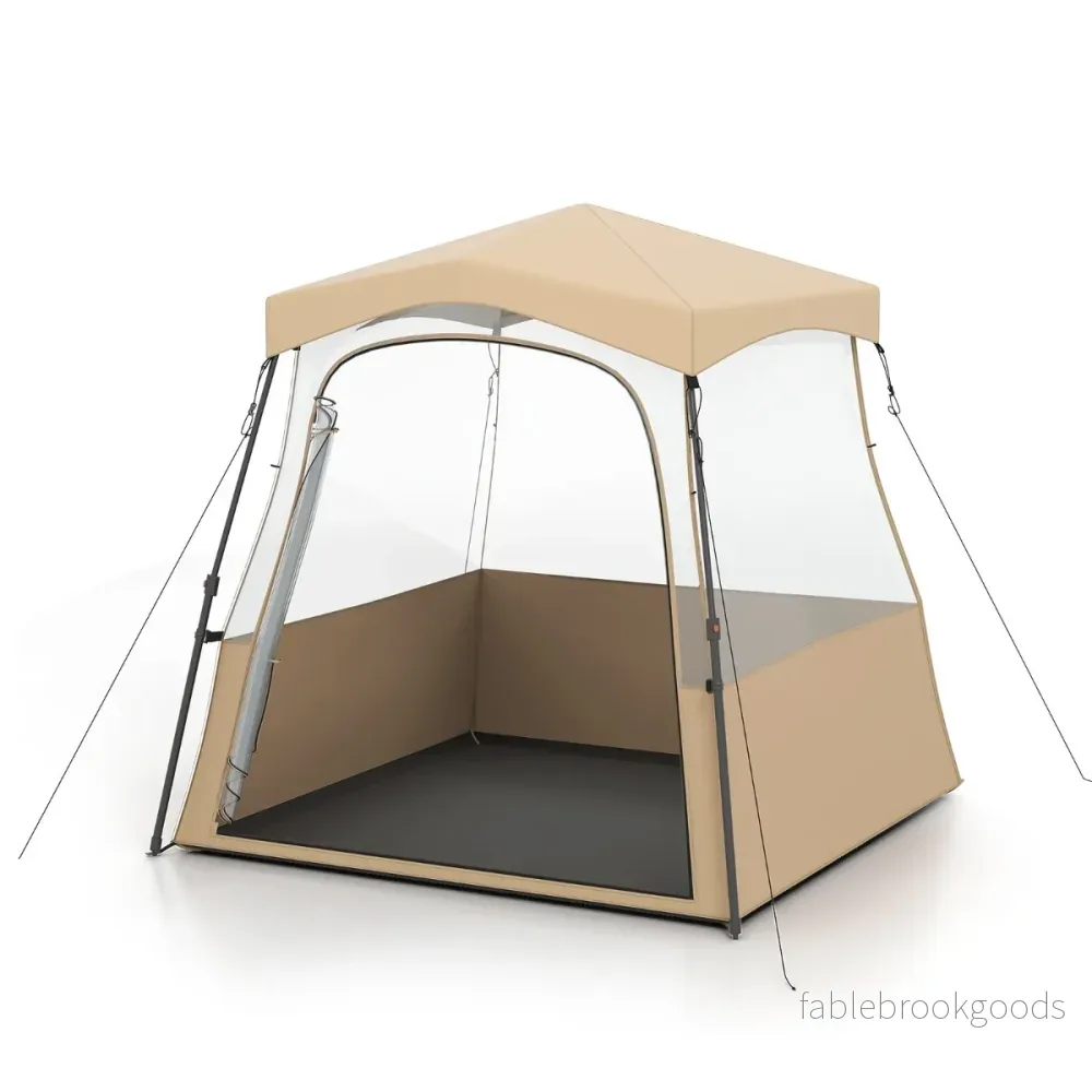 Genomskinligt – pop up sporttält, transparent campingtält, utomhus allvädersskydd med bärväska, – 160 x 160 x 176 cm – Brun