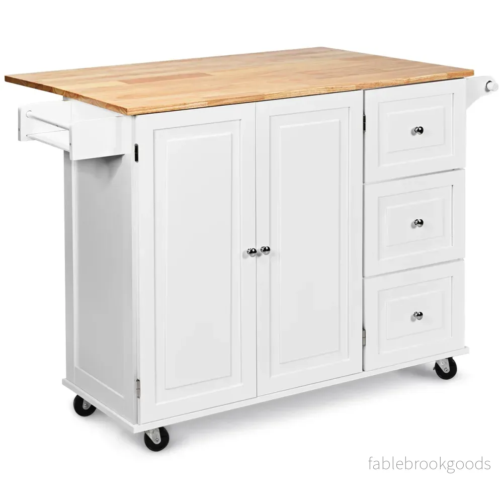 Rullbar – köksvagn med bänkskiva köksö handdukstork och lådor – 136 x 76 x 91 cm – Vit