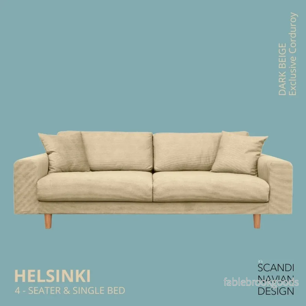 Helsinki 4-seater sofa/single bed Exclusive Corduroy, Dark Beige removable & washable covers