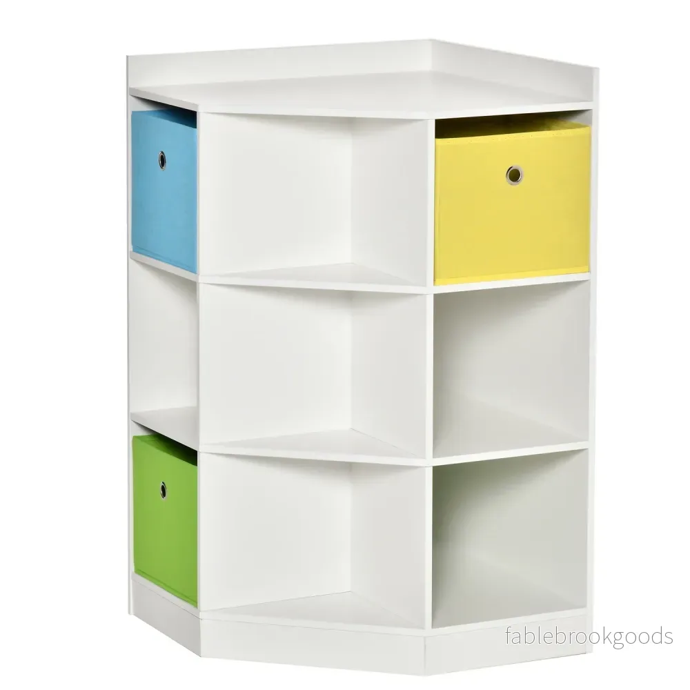 Förvaringshylla för barn, 3 tyglådor, MDF, vit