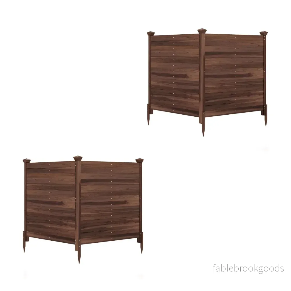 Pack – Tvådelad skyddshäck trädgårdshäck av gran utomhus trähäck med tre stolpar – 2 119 x 119 cm – Brun