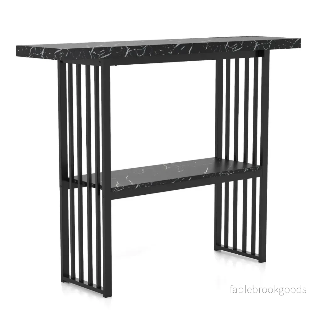 nivåer – Konsolbord med marmorutseende Smalt sidobord Hallbord metallram – 2 – Svart