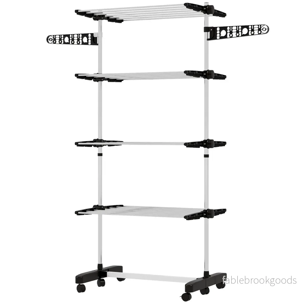 Klädluftare med hjul, fällbara vingar – stål, 142 x 55 x 172 cm