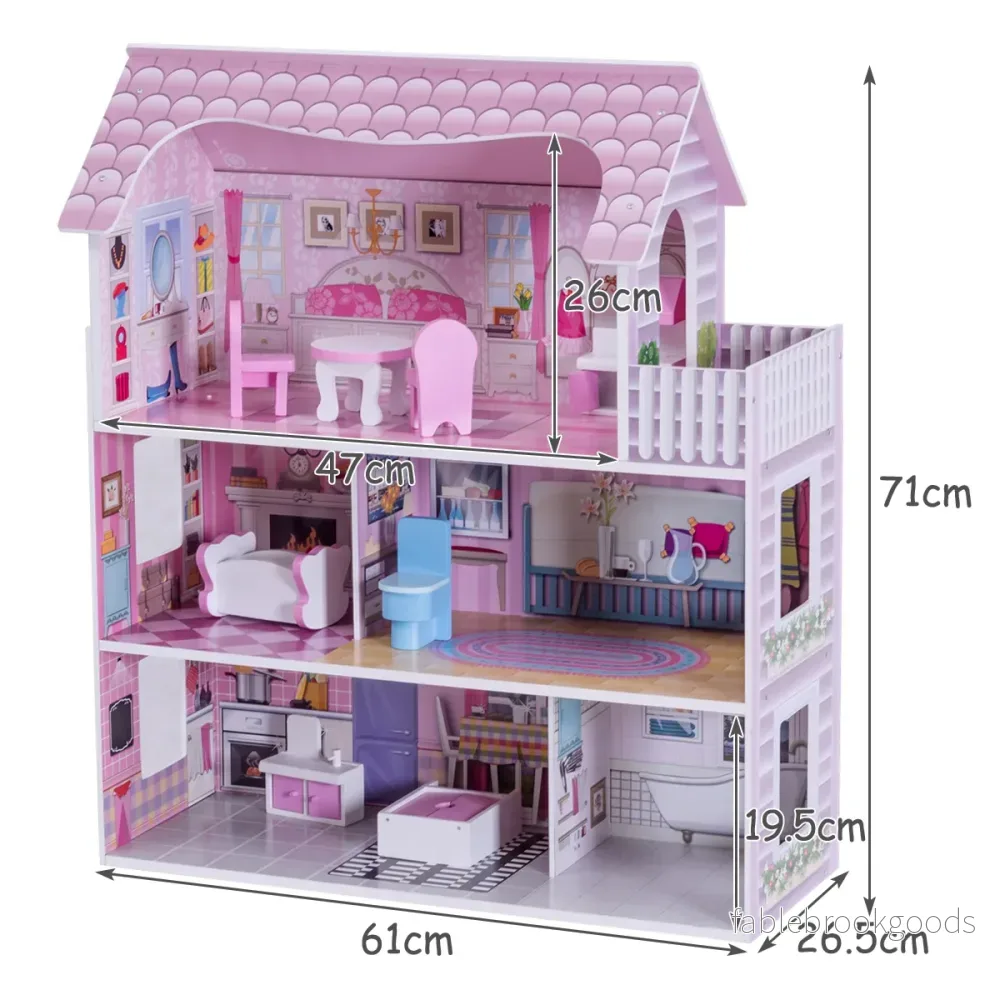 Dockhus – i våningar i trä med möbler och tillbehör Dockvilla Girl Pink – 3 – Rosa - Bild 2
