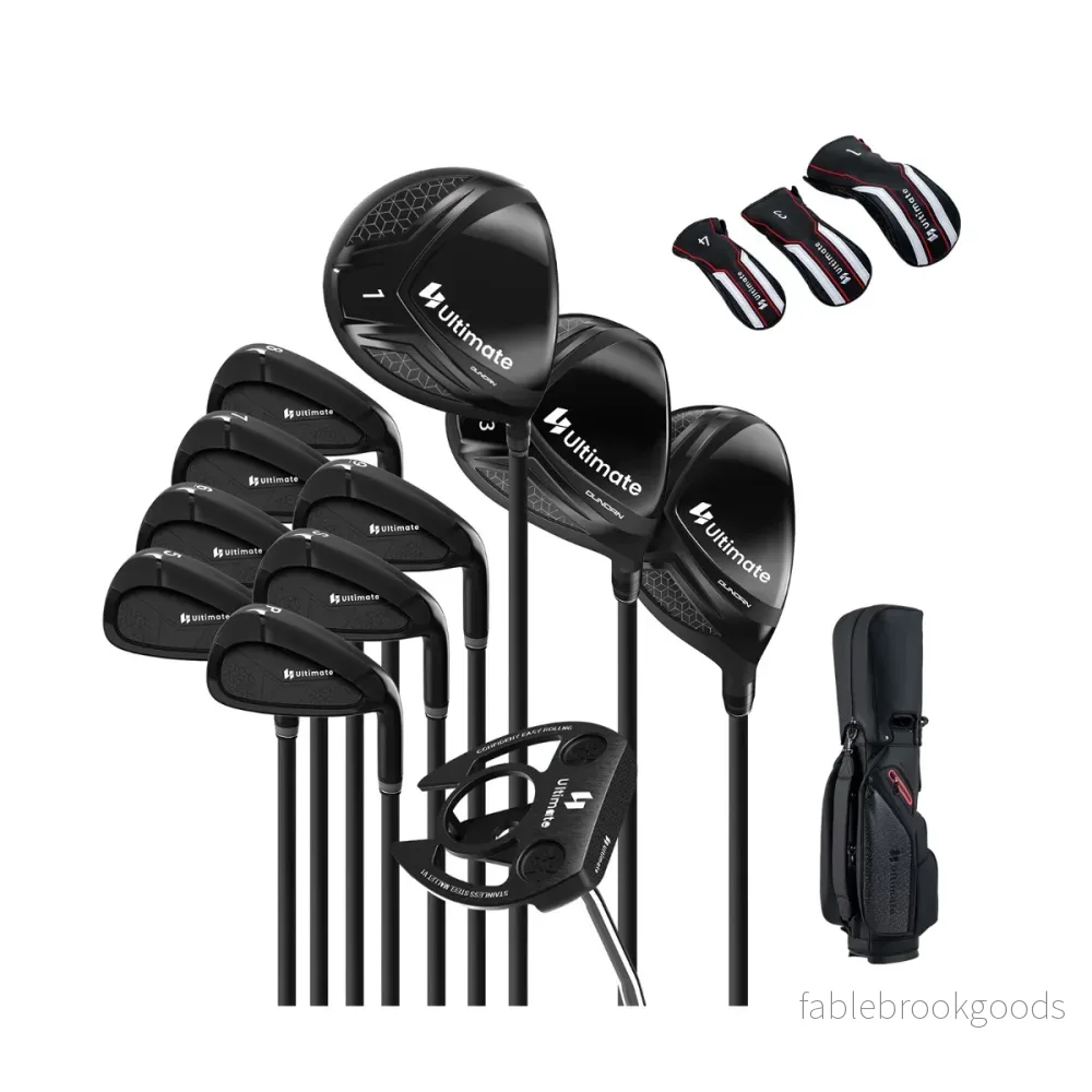 Del – Golfklubba Set för Högerhänt med Golfväska Caddy Bag – 11 – Svart