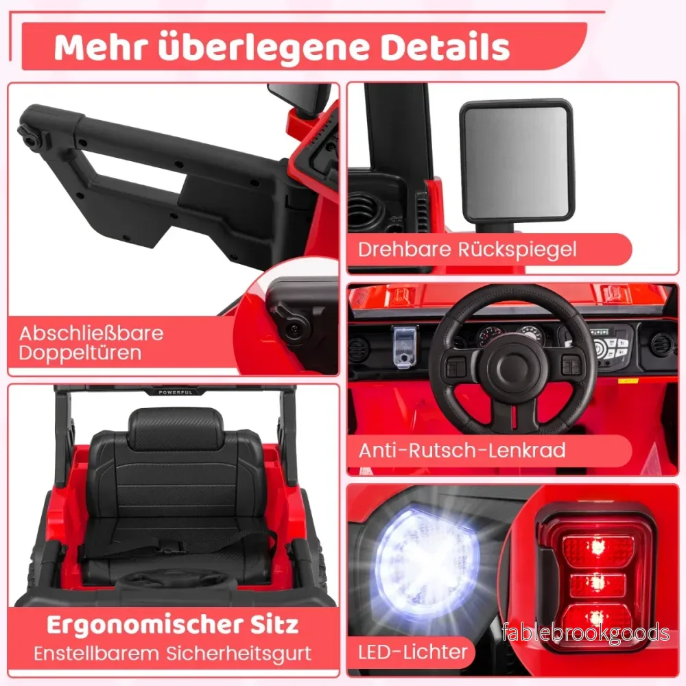 Elbil – för barn med 2,4G fjärrkontroll och USB ljus musik 12V Jeep Bil – Röd - Bild 2