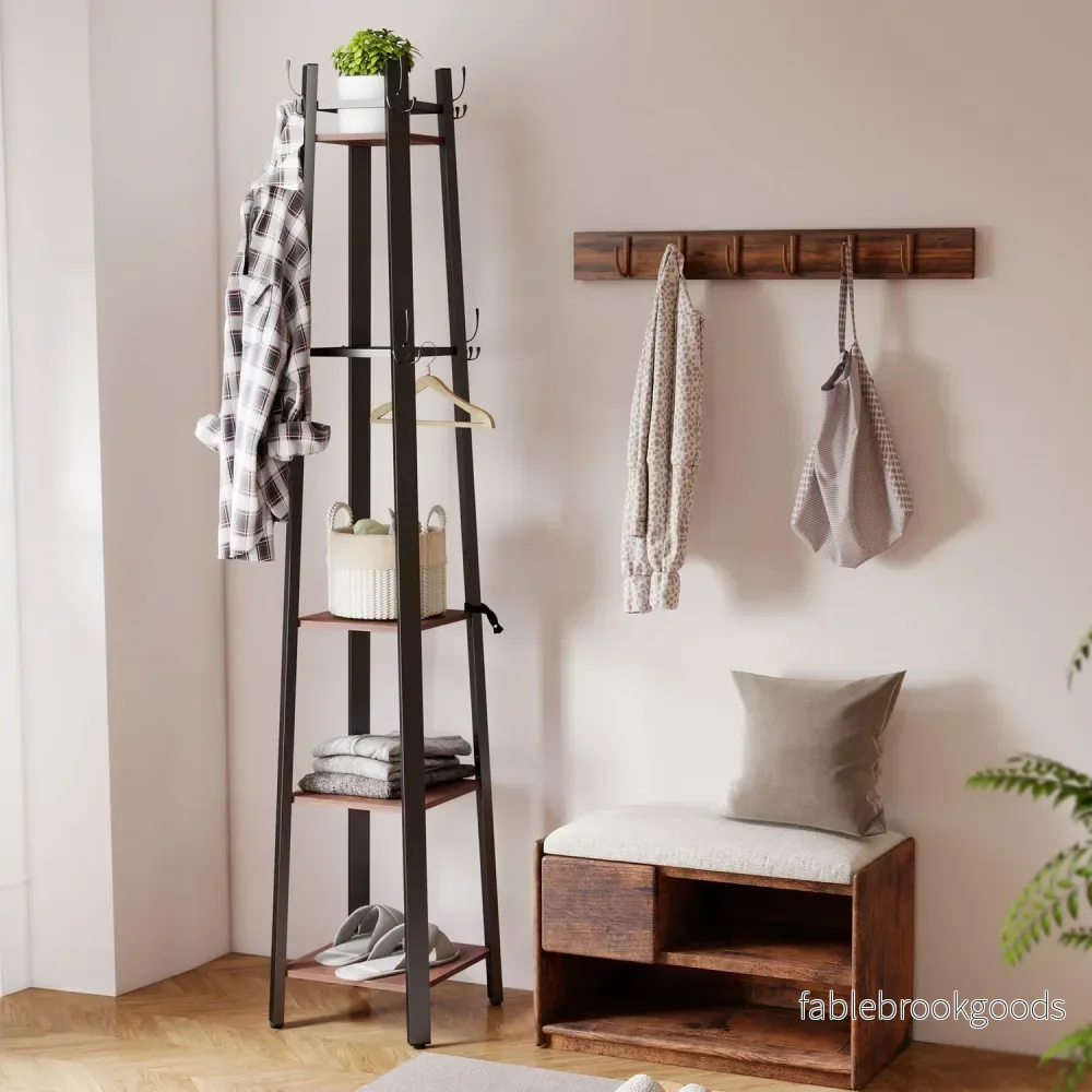 Fristående klädhängare, 4 hyllor, 8 krokar, industriell stil - Bild 2