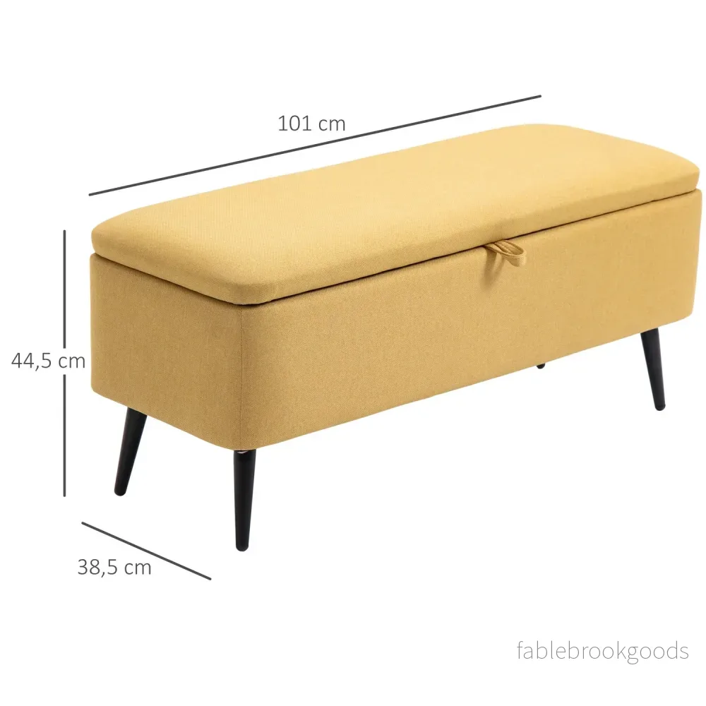 Bänk, bröstsits, stoppad bänk, linnelook, upp till 150 kg, 101 x 38,5 x 44,5 cm, gul - Bild 3