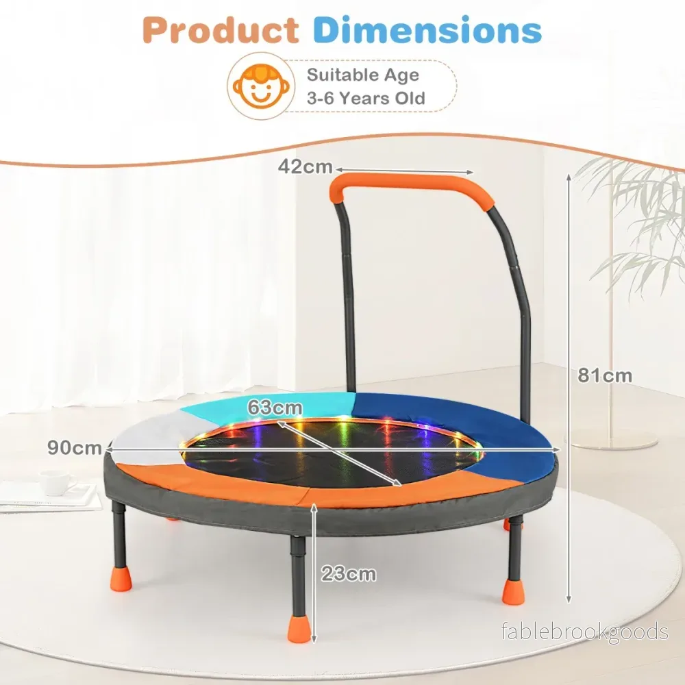 Barntrampolin – Med LED Belysning Och Handtag Väska Mini Mörkblå – Ø 90 Cm – Marinblå - Bild 2