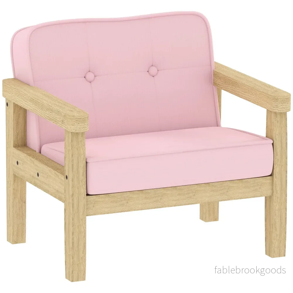 Barnstol i manchester, skum, träben, 3-8 år, rosa