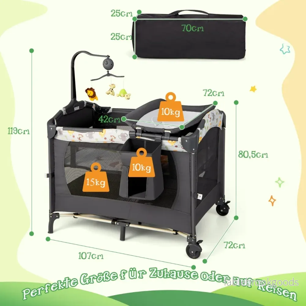 Bärbar – babylekhage i konvertibel med säng – 3 1 107 x 72 x 80,5 cm – Grå - Bild 3