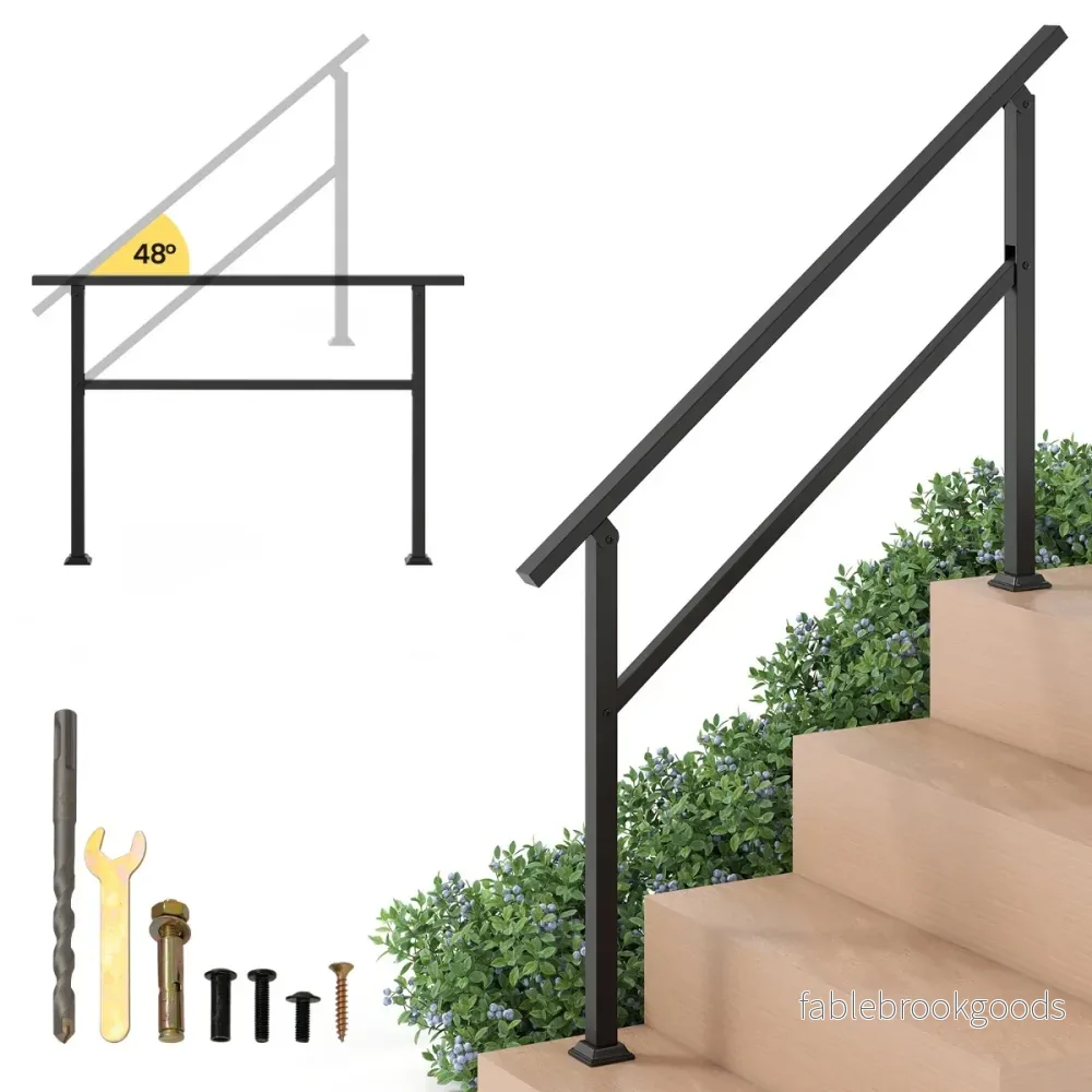 Handrail – Sidomontering Trappräcke Ingångsräcke med flexibel vinkeljustering – Svart