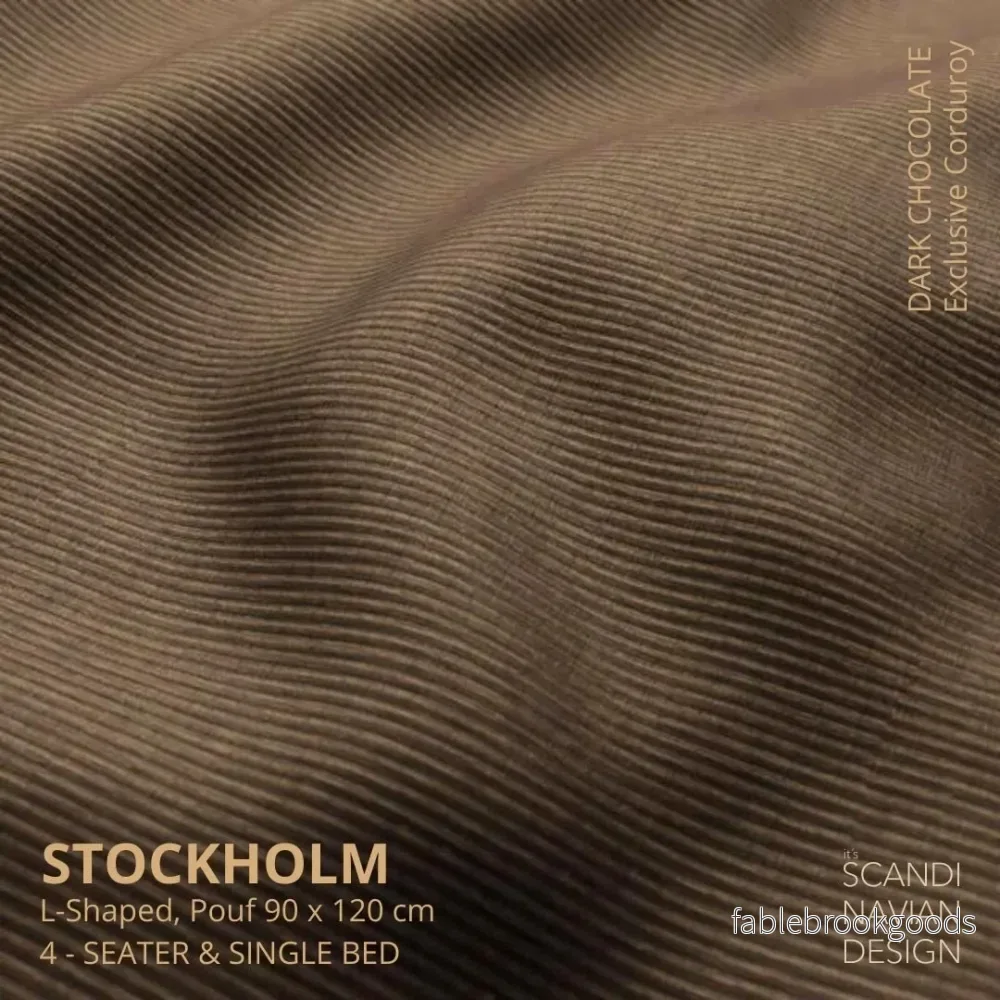Stockholm L- Shaped sofa/single bed Exclusive Corduroy Dark Chocolate removable & washable cover - Bild 3