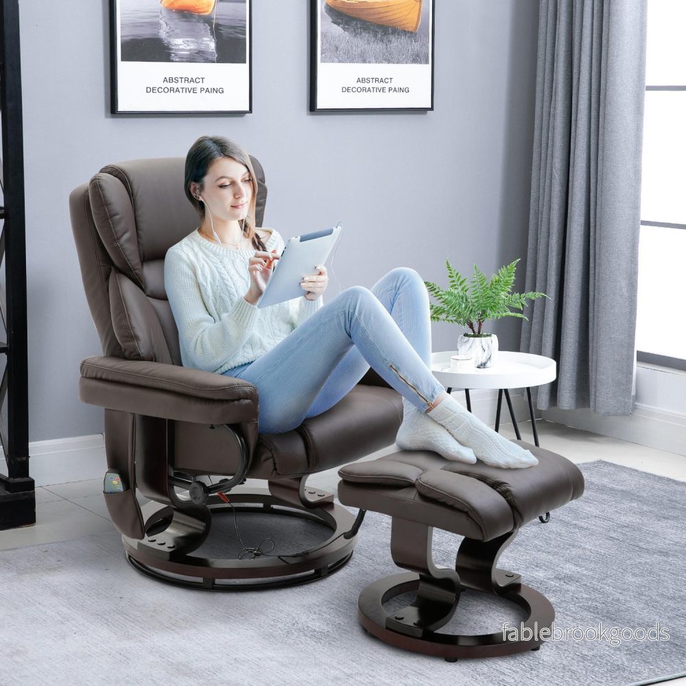 Massagefåtölj med fotpall, konstläder, brun - Bild 2
