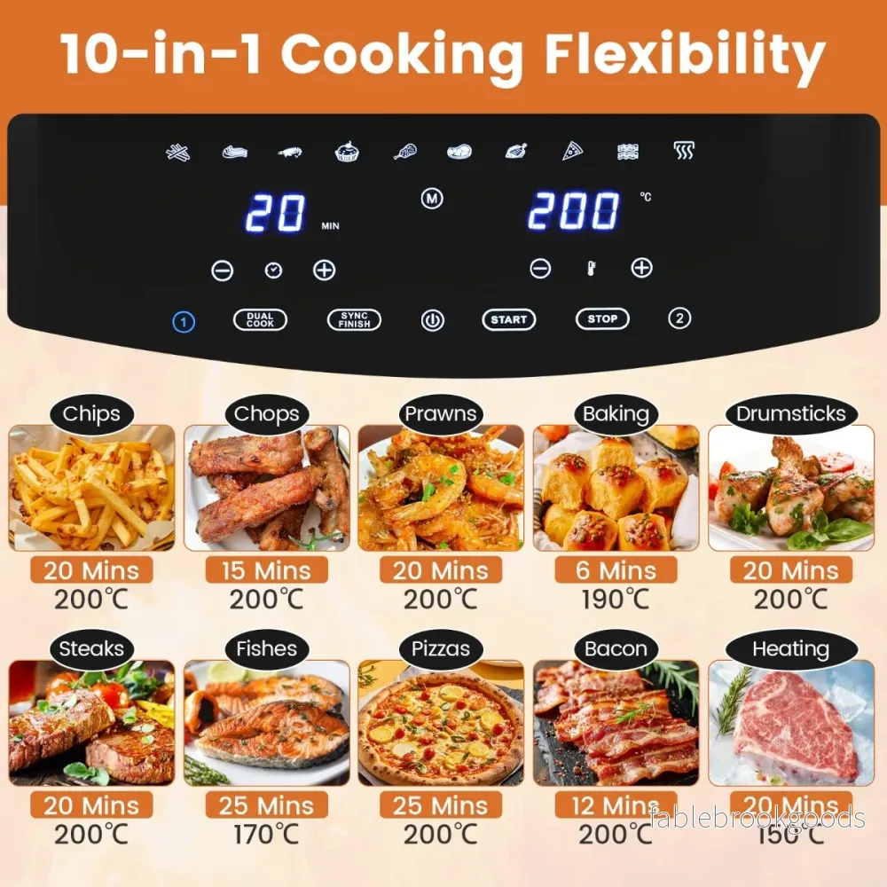 i – Dual Zone Air Fryer Hetluftfritös med Siktfönster och Pekskärm Diskmaskinsfast – 10 1 85 L – Svart - Bild 3