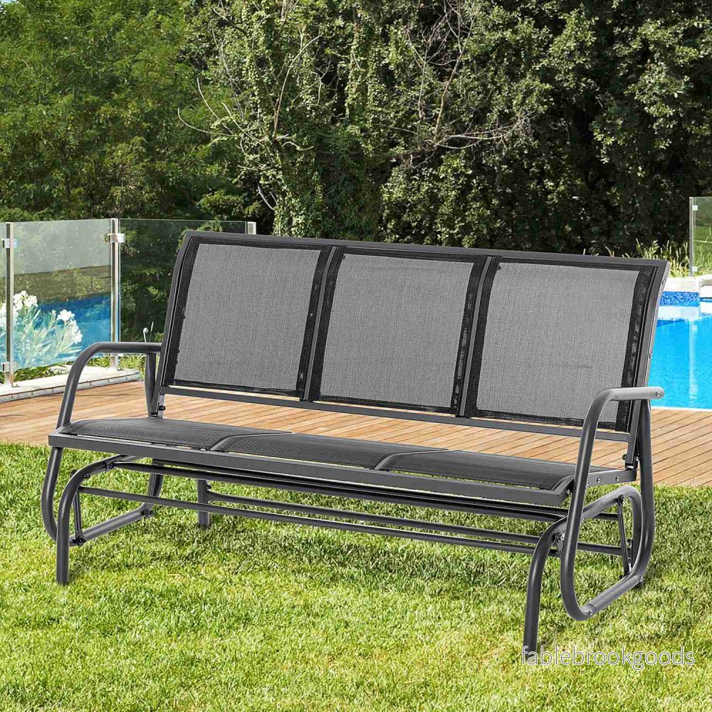 3-sits metall trädgårdssvingbänk, väderbeständig, svart - Bild 2