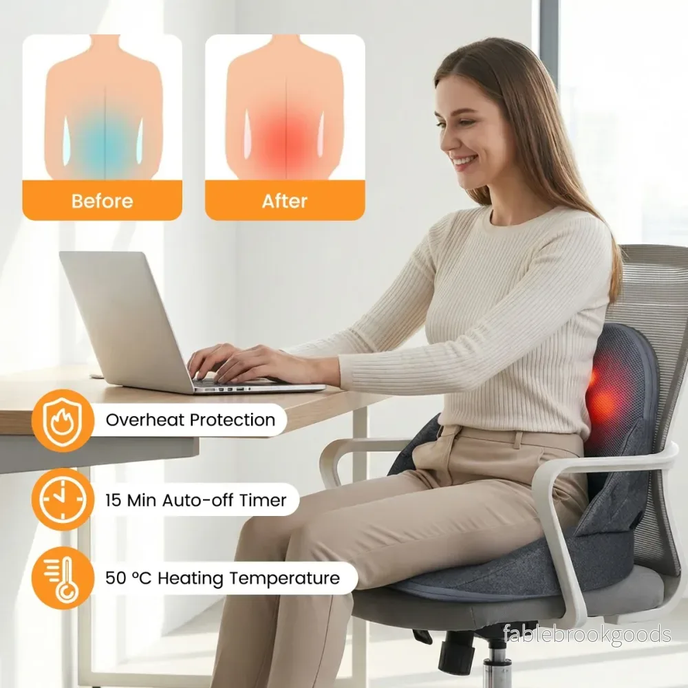 Massagekudde – för rygg med värmefunktion, hopfällbar shiatsu ergonomiskt stödkudde. – Grå - Bild 3