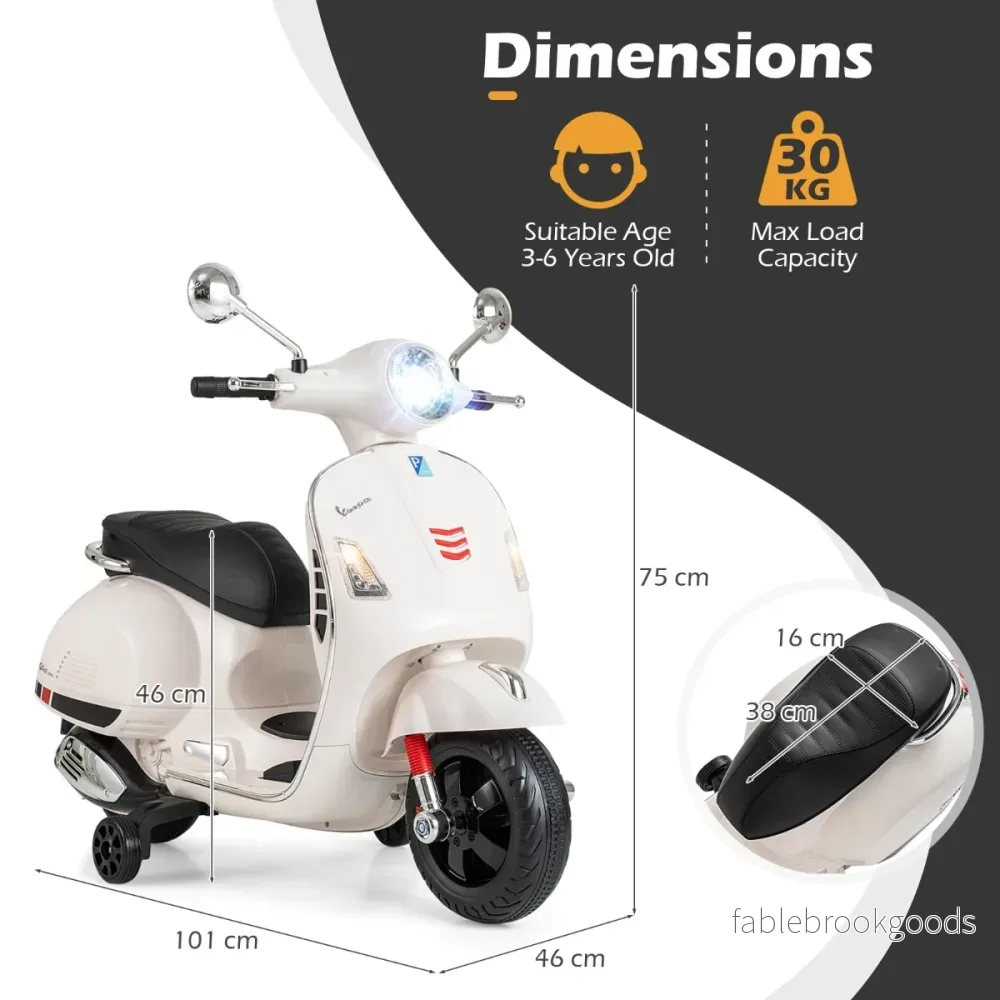 VESPA – Barn Motorcykel med LED Strålkastare och Tut Elektro Elektrisk Fordon – Vit - Bild 2