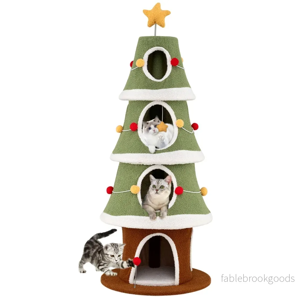 Julklappskratzbaum – med mysiga grottor och sisalmatta Kattklättertorn – 4 154 cm – Färgglad