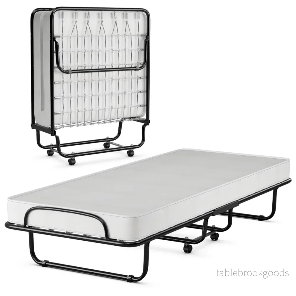 Hopfällbar – säng på hjul med madrass för vuxna tillverkad i Italien Ursprung: – 190 x 80 x 39 cm – Svart och vit