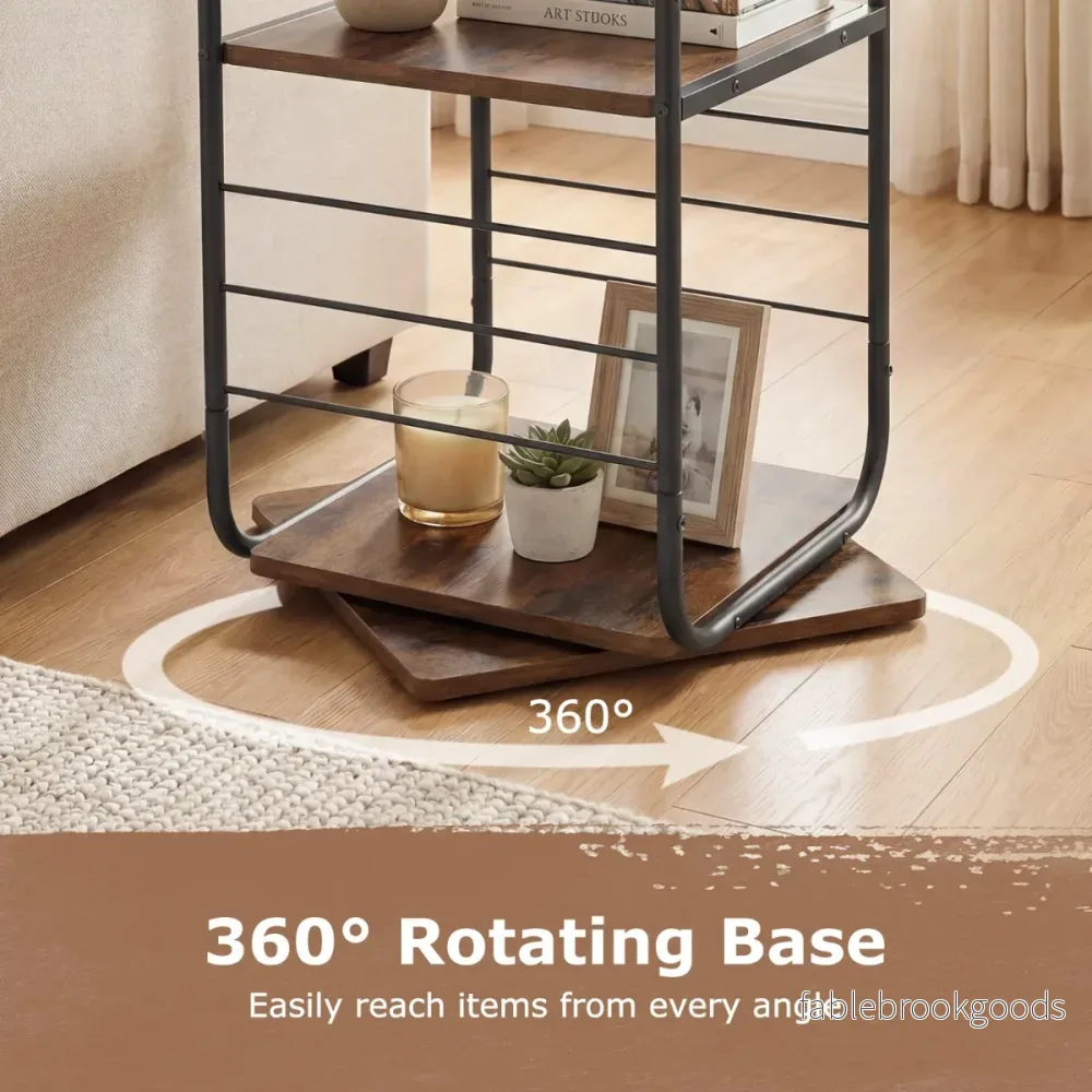 våningar – roterande bokhylla 360° roterbart boktorn med metallram Rustikalt brunt – 4 – Rustik brun