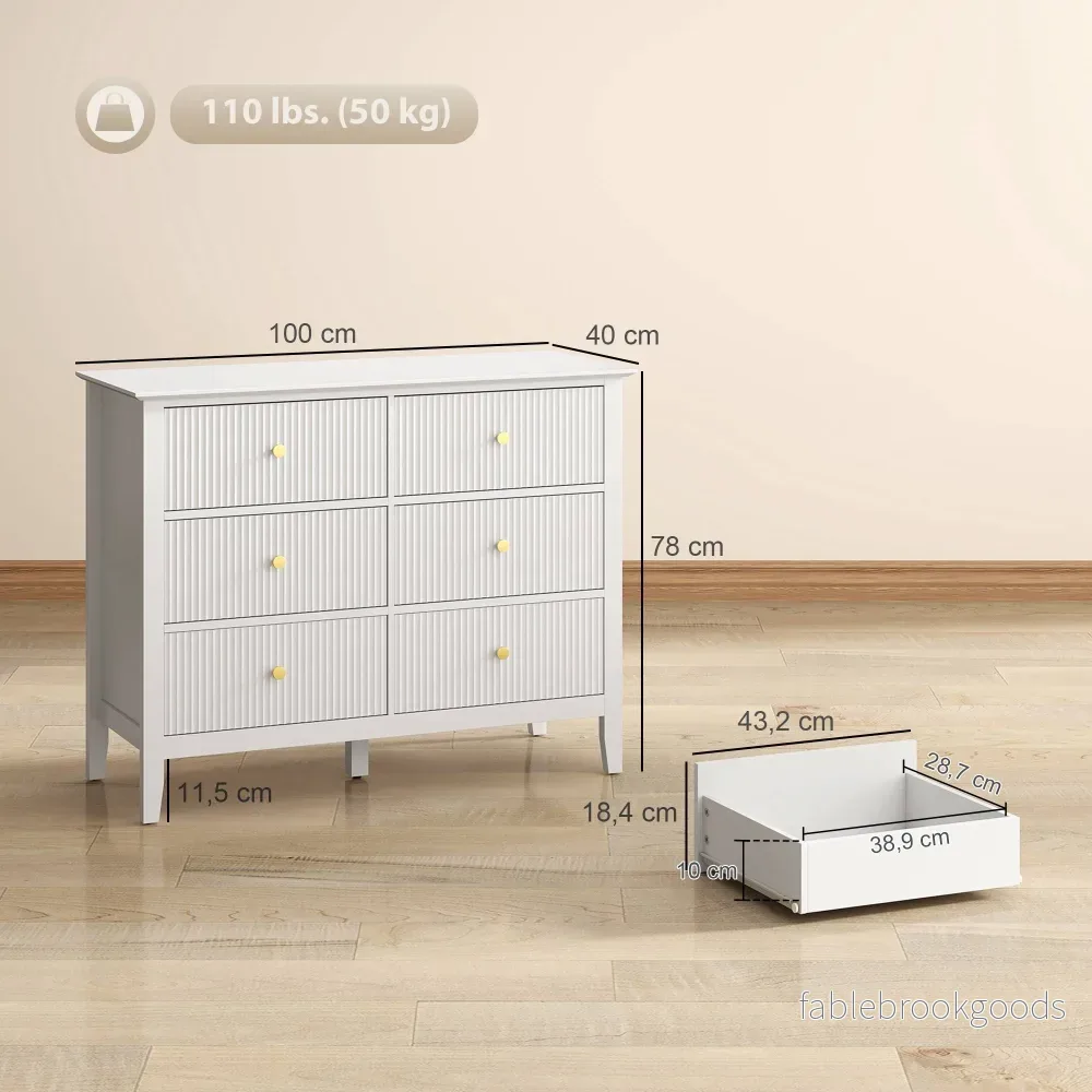 Skänk med 6 lådor, vit, 100 x 40 x 78 cm - Bild 3