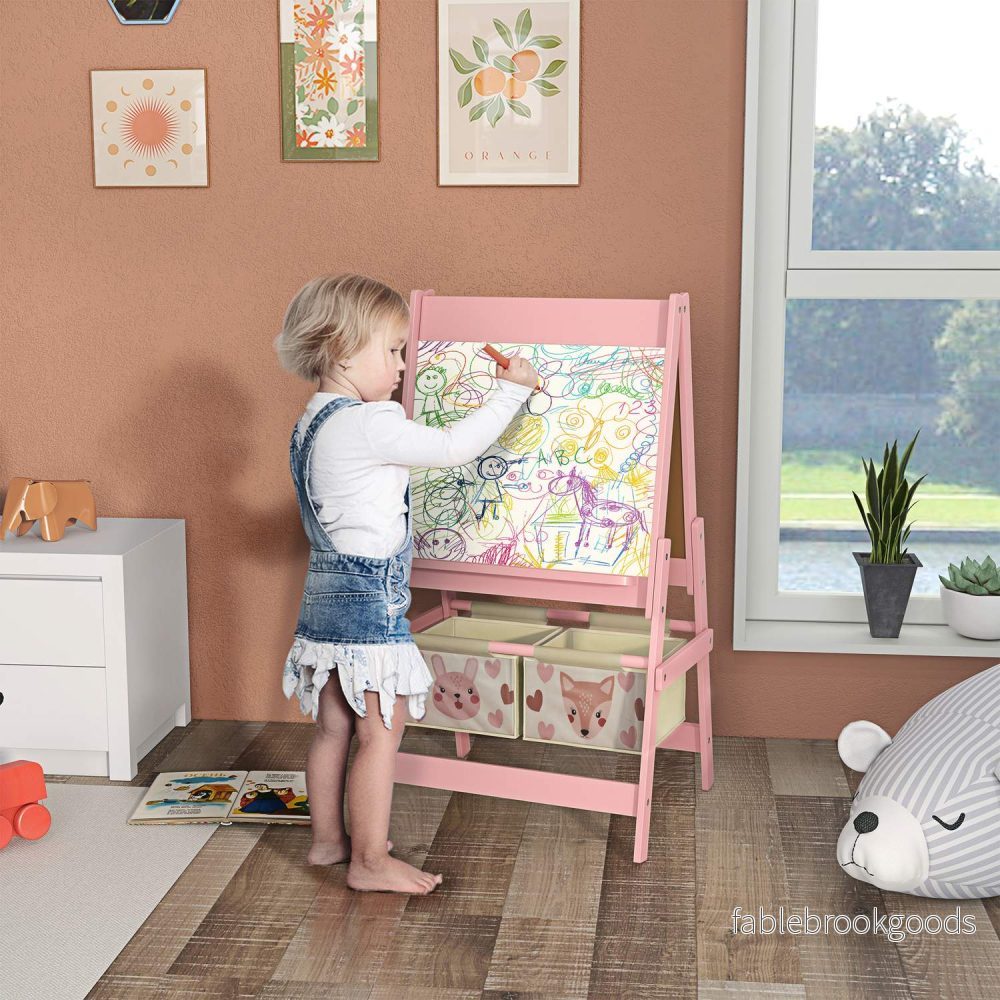 Barns 3-i-1 staffli, rosa, whiteboard och pappersrulle - Bild 2