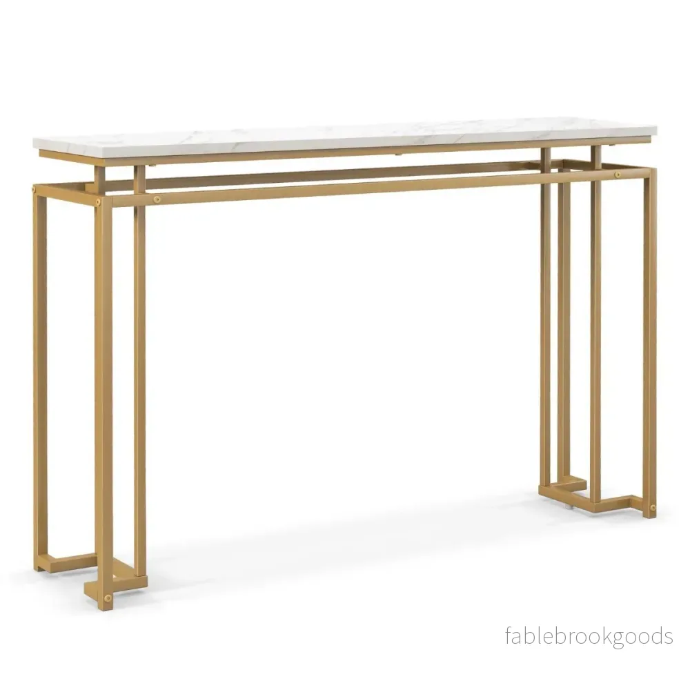 Konsolbord – med bordsskiva i konstgjord marmor och geometrisk metallram hallbord gyllene – 120 cm – Guld
